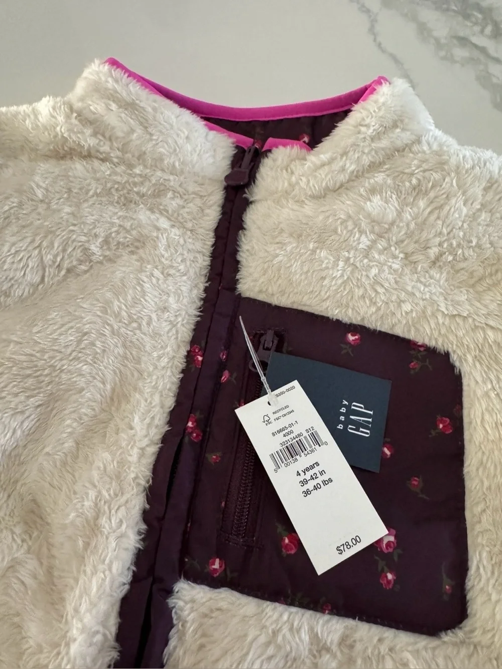 GAP Girls Reversible Cozy Jacket in Burgundy Plum 4T